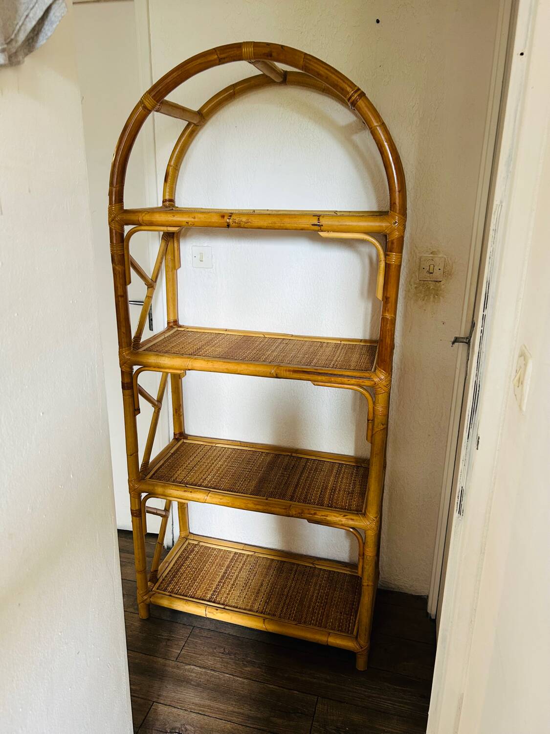 Vintage bamboo rattan shelf bookcase