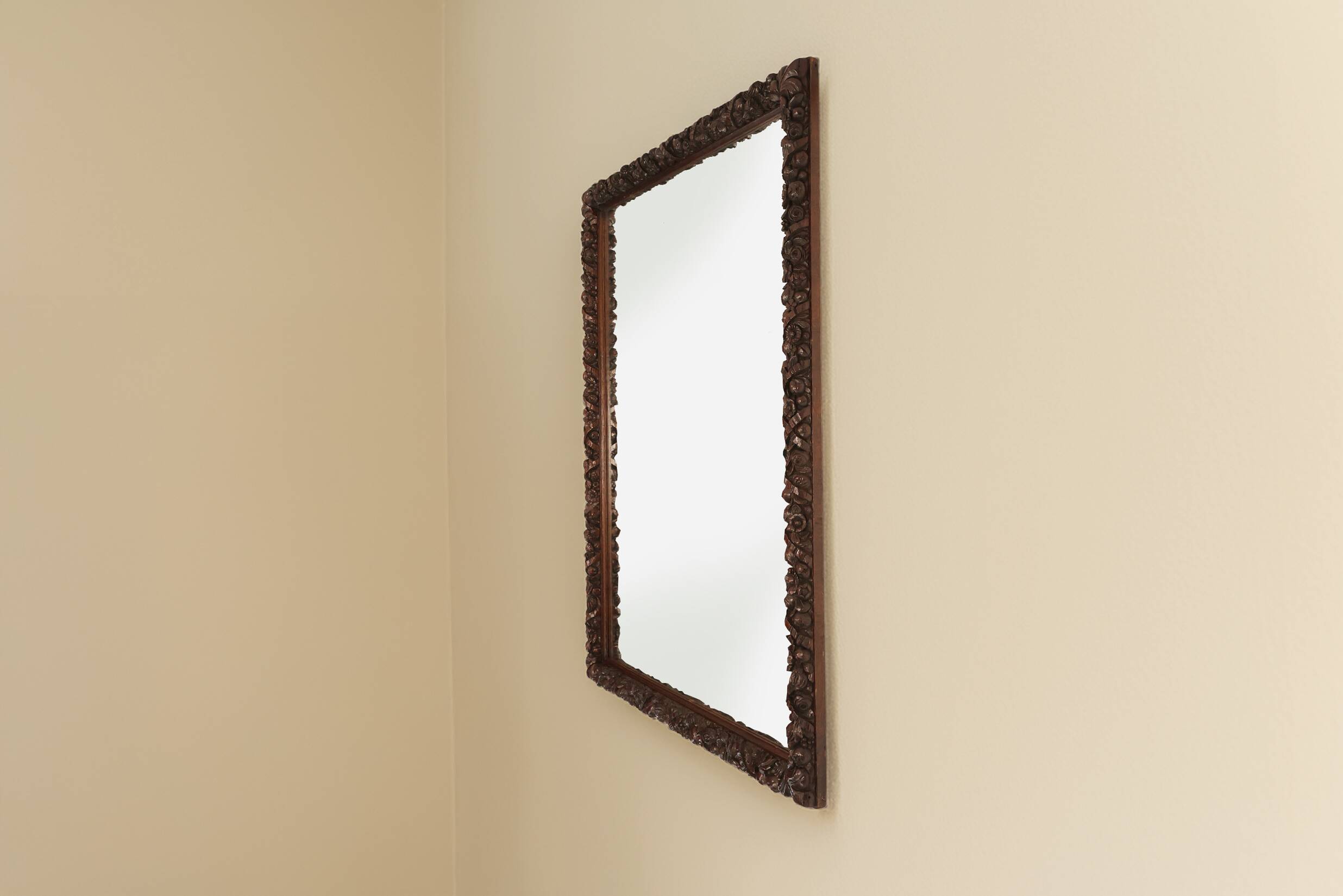 Rare large Antique Baroque or Rococo style hand carved oak mirror, France c