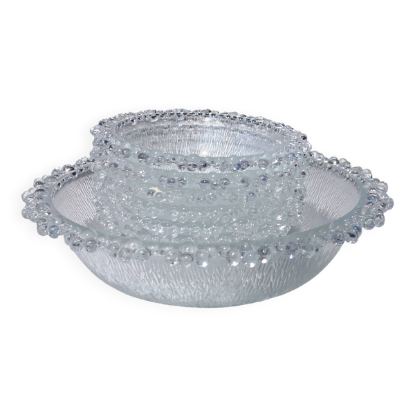 Service saladier bols verre texturé masserini barocco italie vintage 1960