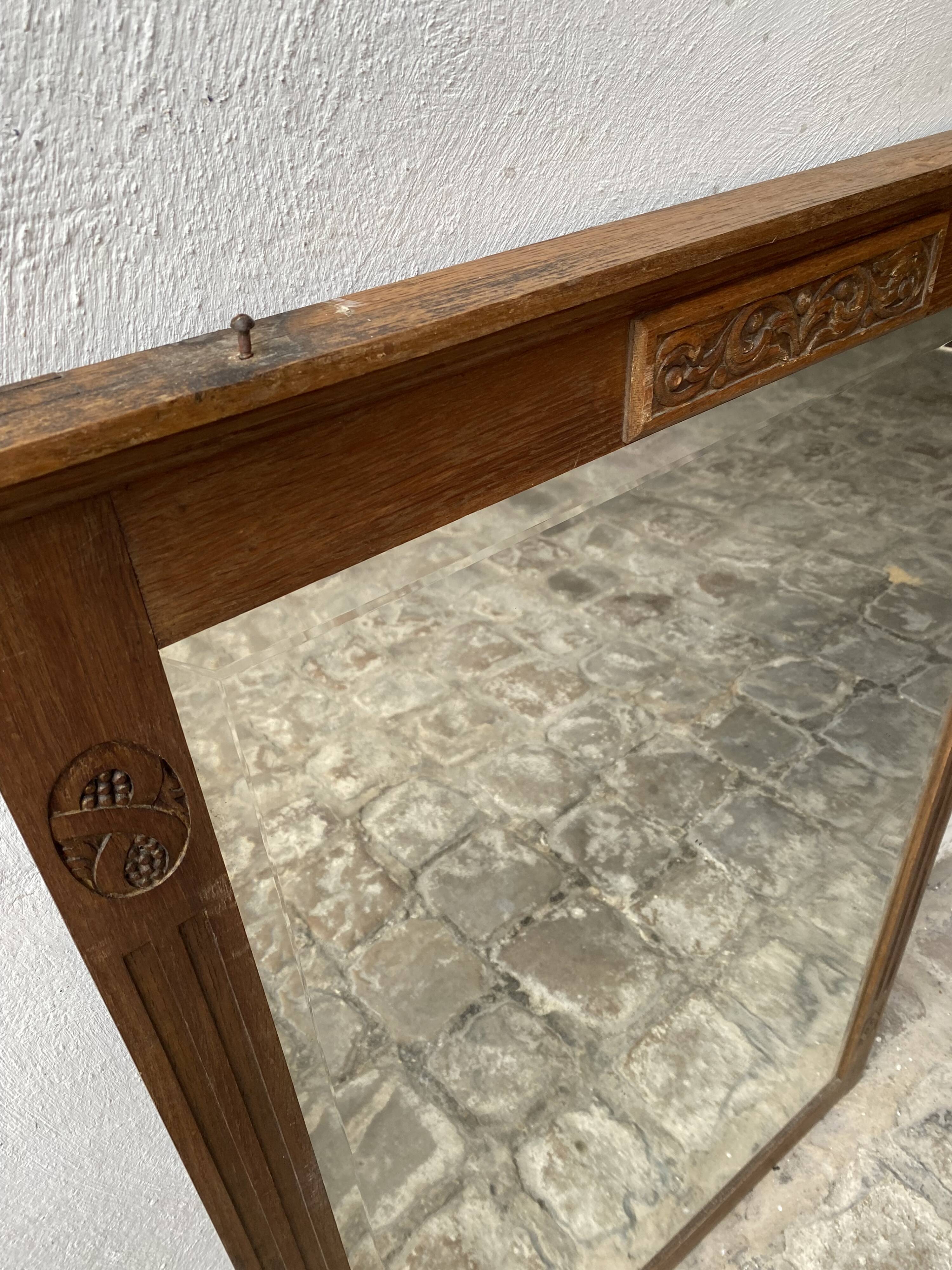 Large art deco mirror in varnished oak