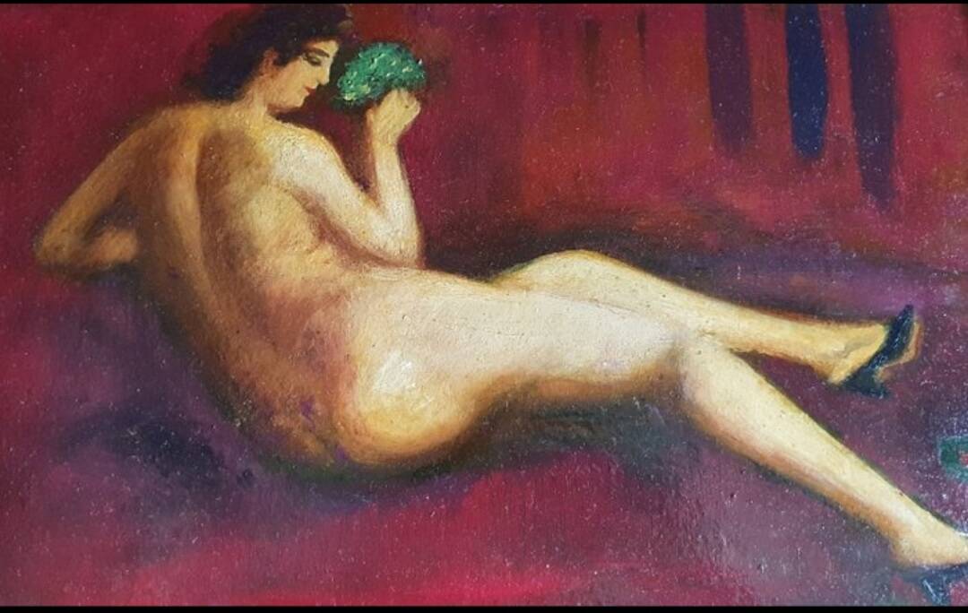 Oil Painting of a Nude Woman, Mid-20th Century