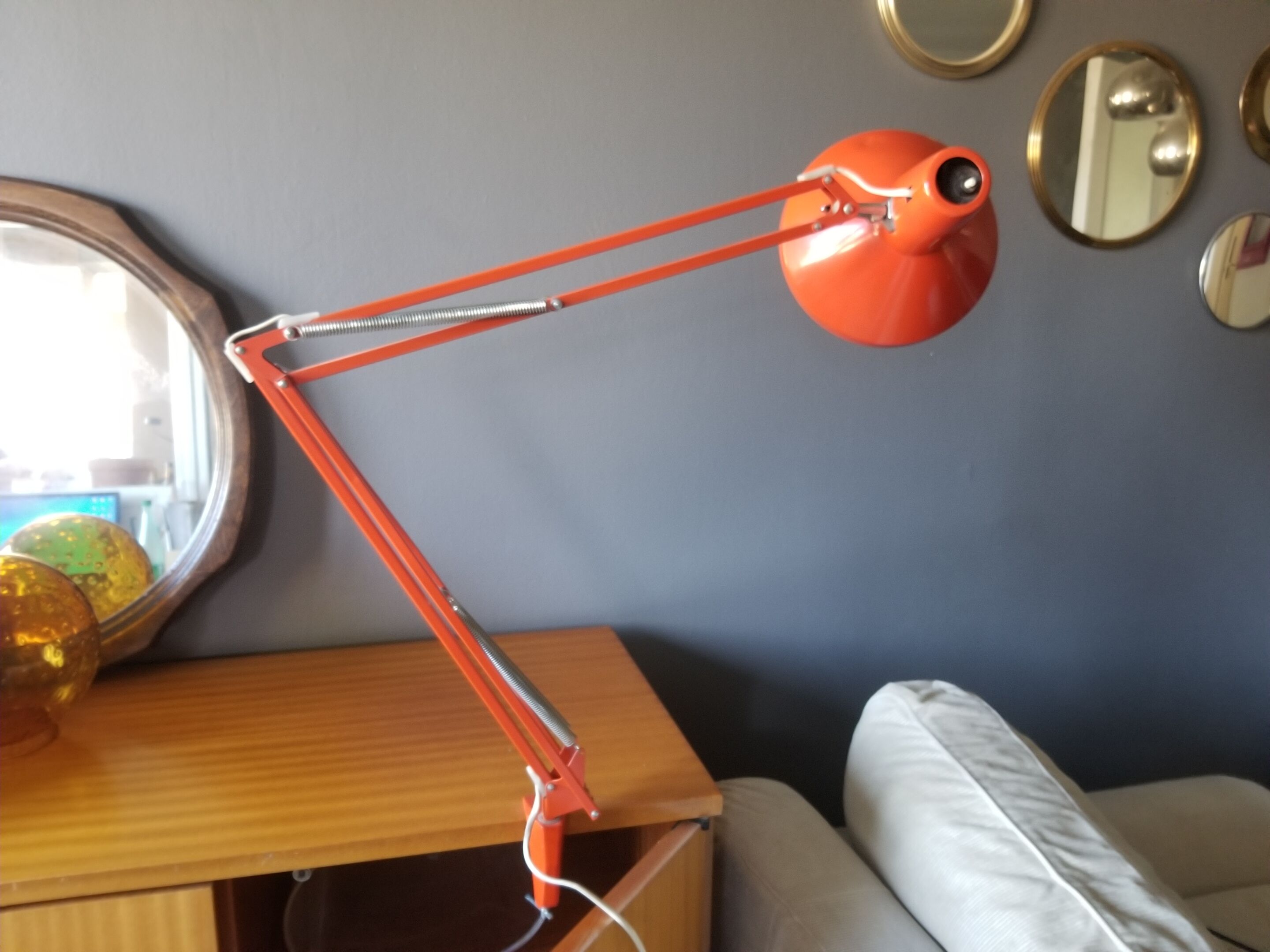 Ledu's vintage architect's lamp in orange sheet metal - 1960s