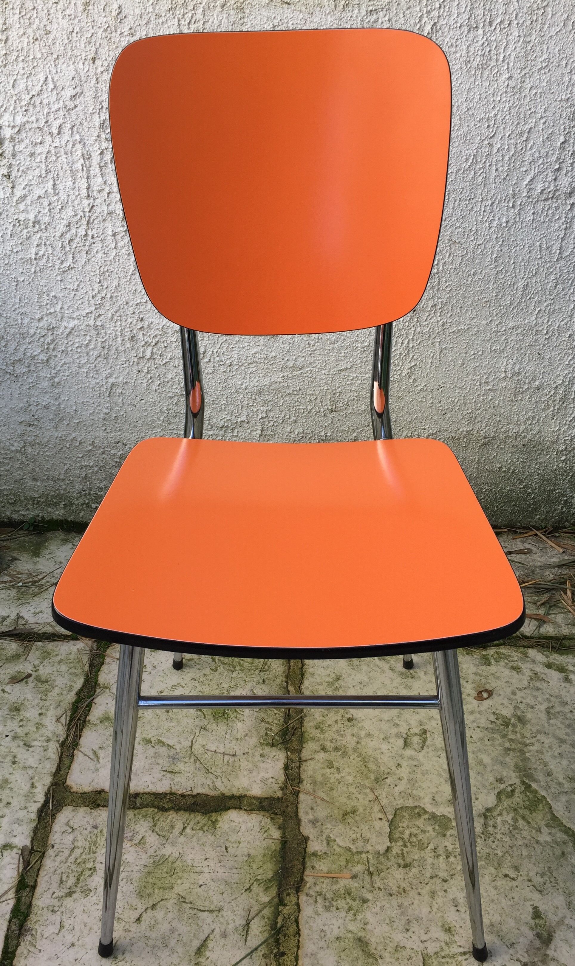 Set of 6 vintage orange formica chairs, 70s