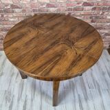 Renovated Art Deco round walnut extendable dining table