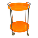 Space Age serving trolley, chrome and orange plastic trays, 1970s