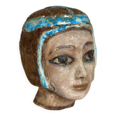Sculpture tête d'égyptien en terre cuite chamottée émaillée