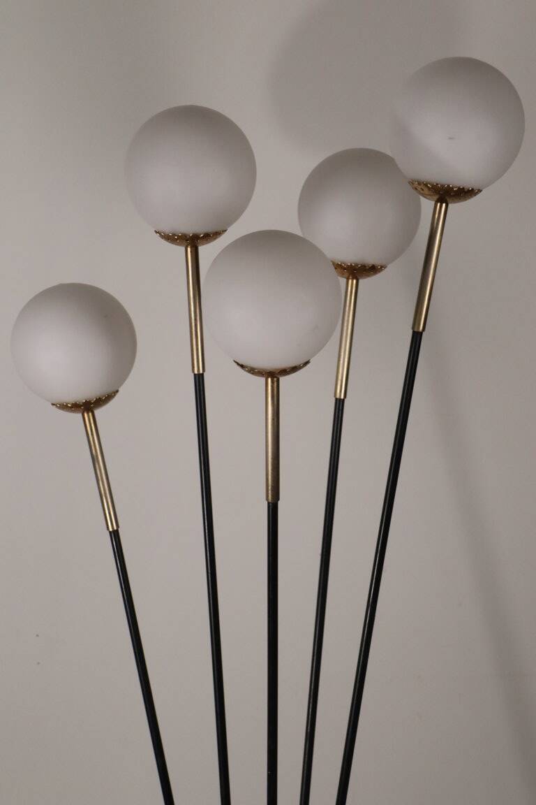 Vintage Arlus floor lamp in black lacquered metal and opaline globes, 1960