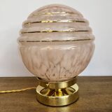 Vintage globe table lamp in pink Clichy glass