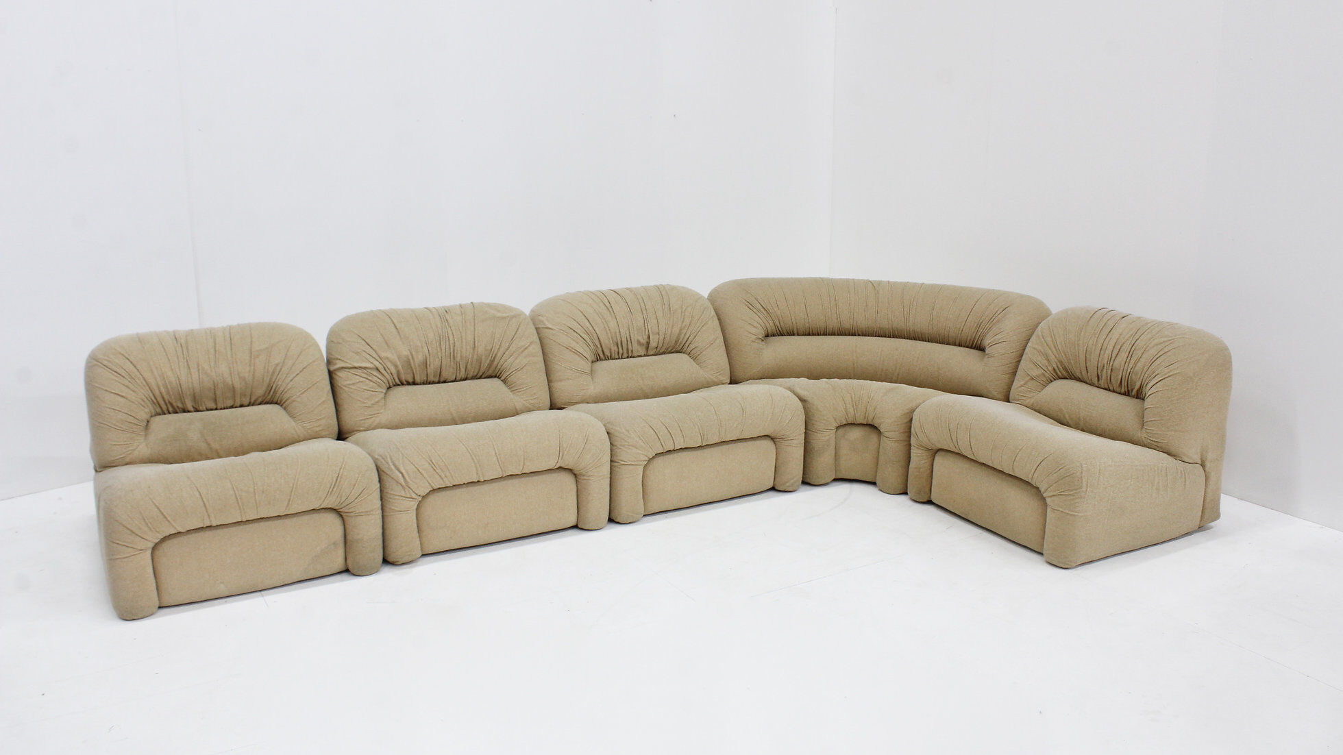 Canapé modulaire incurvé italien vintage des années 1970, ensemble de 5