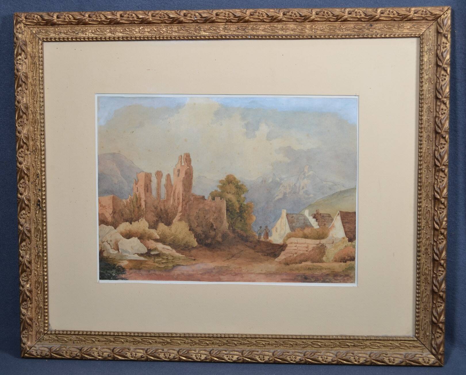 French School of the early 20th century “The Ruins” Watercolor