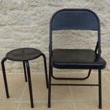 Black metal chair and stool set