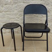 Black metal chair and stool set