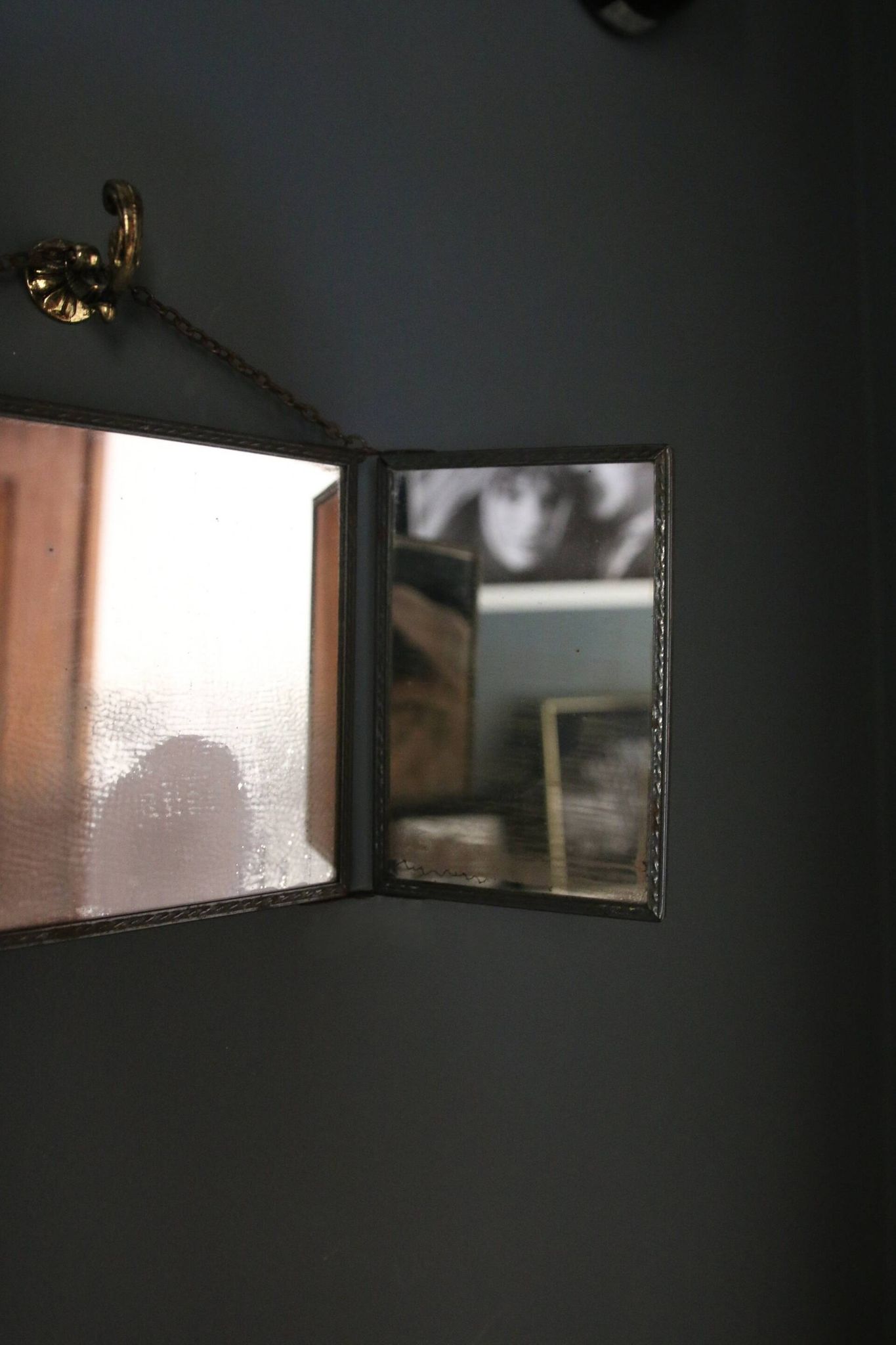 Antique barber triptych mirror, Art Nouveau, circa 1900