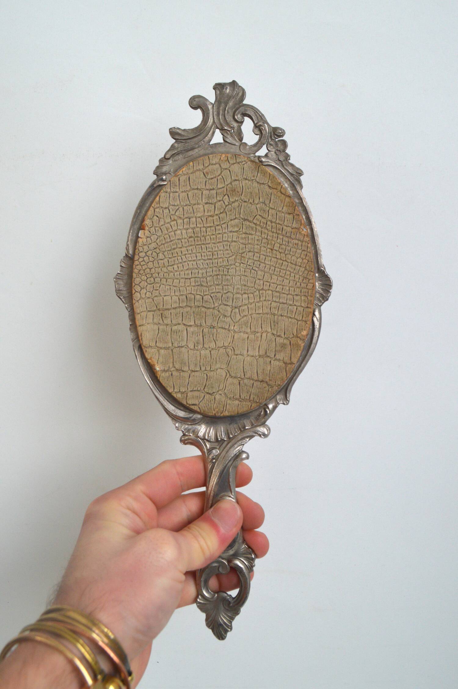 Pewter hand mirror