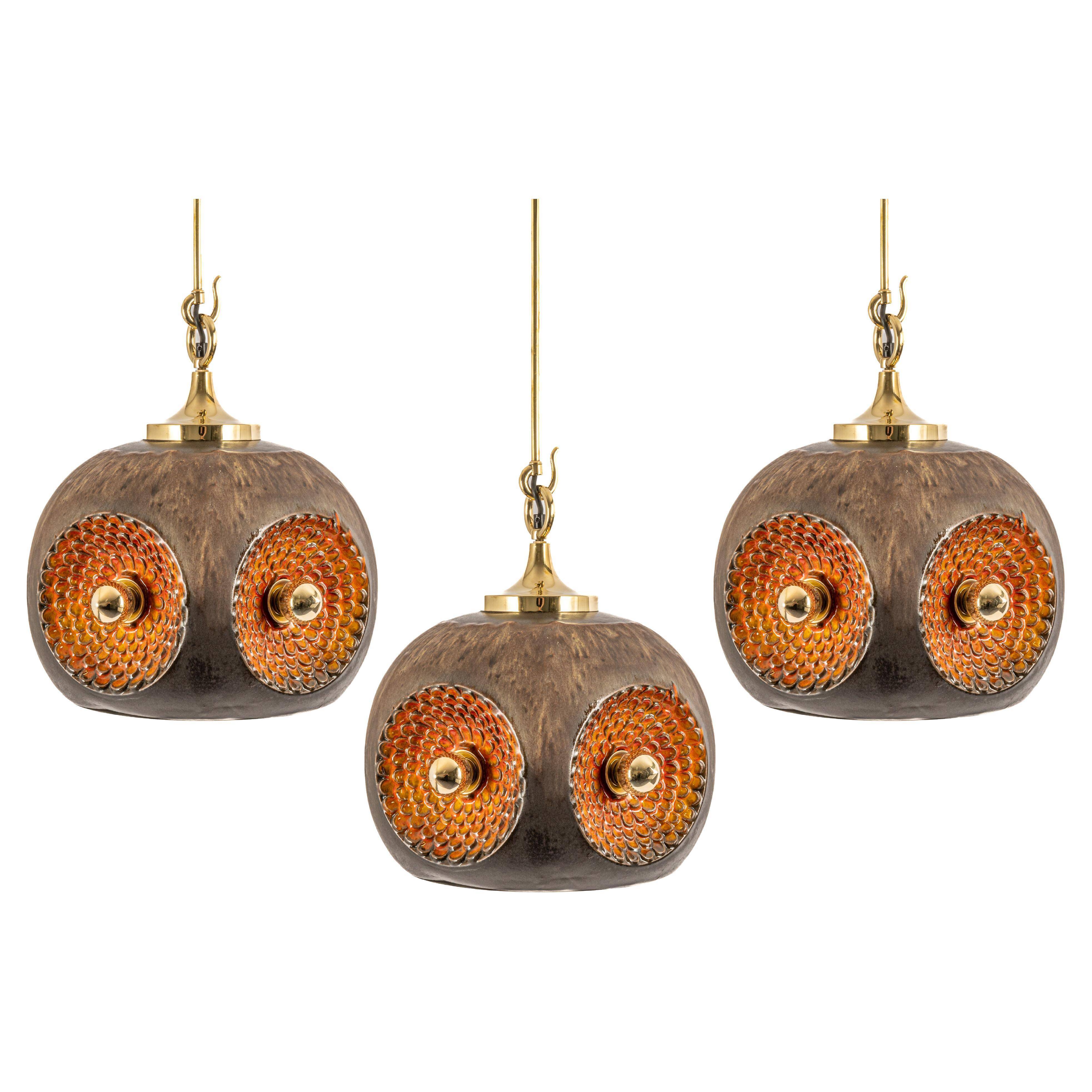 brown and orange ceramic Sputnik pendants, Germany, 1970s