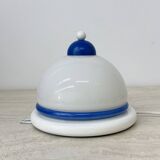 Vintage glass blue and white wall lamp sconce , 1970s