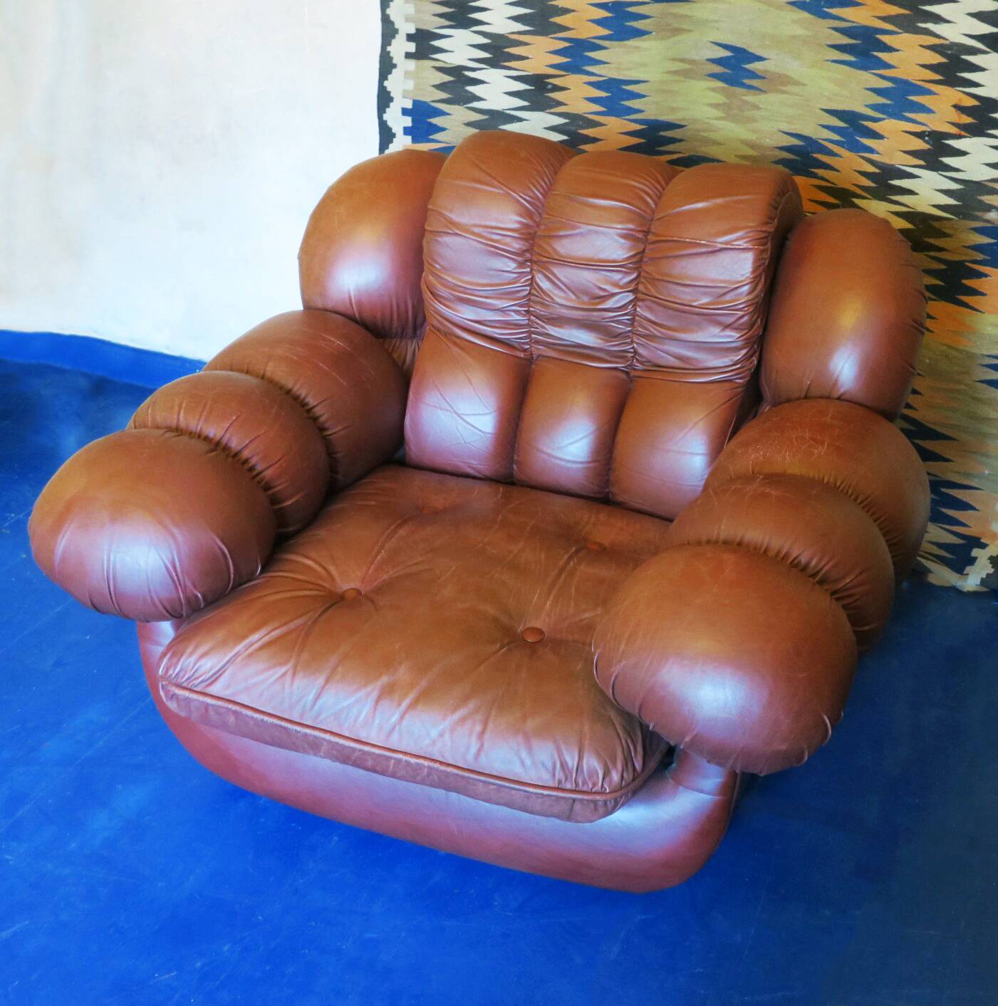 Large Italian leather lounge chair, 1970s