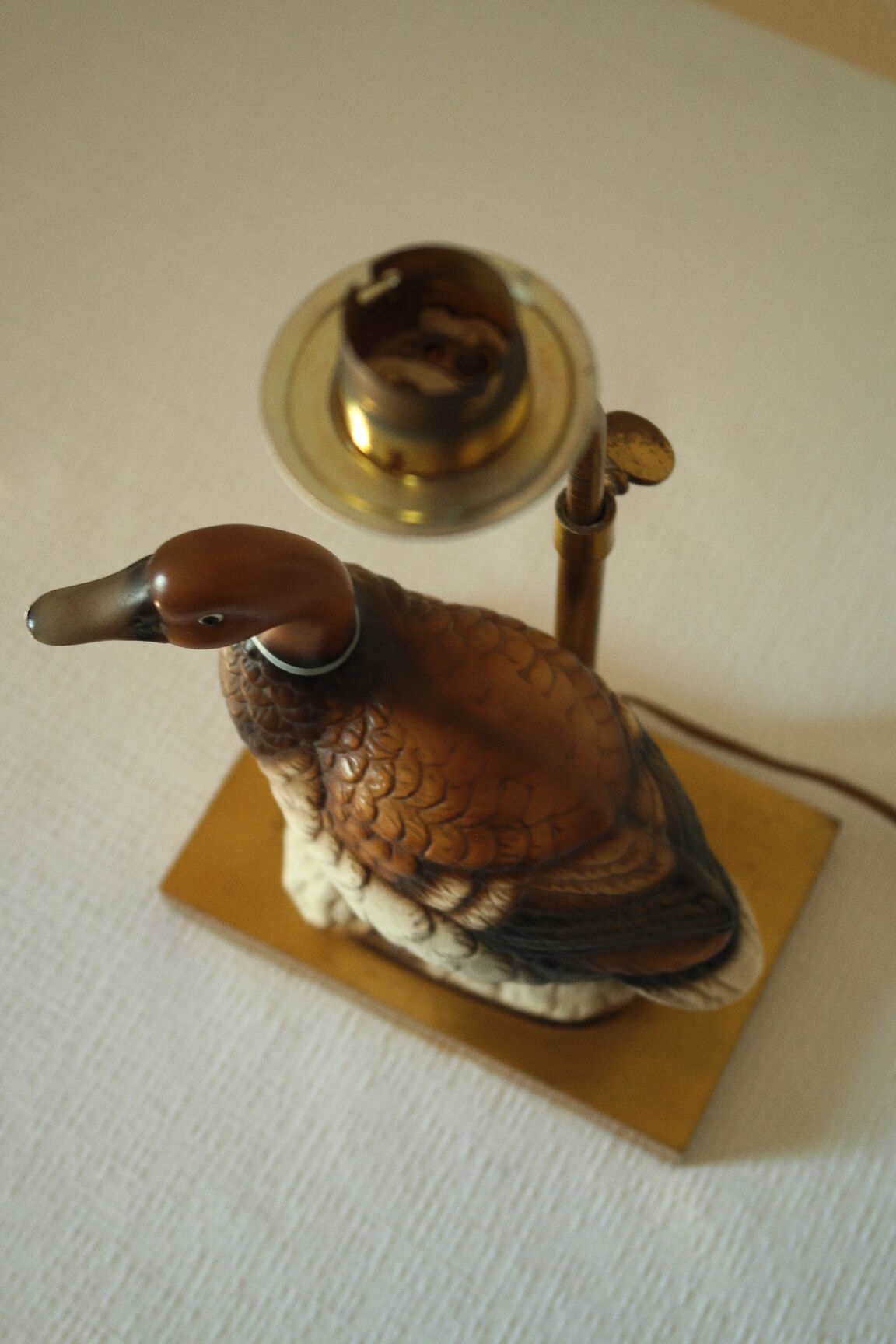 Ceramic duck table lamp and vintage adjustable brass