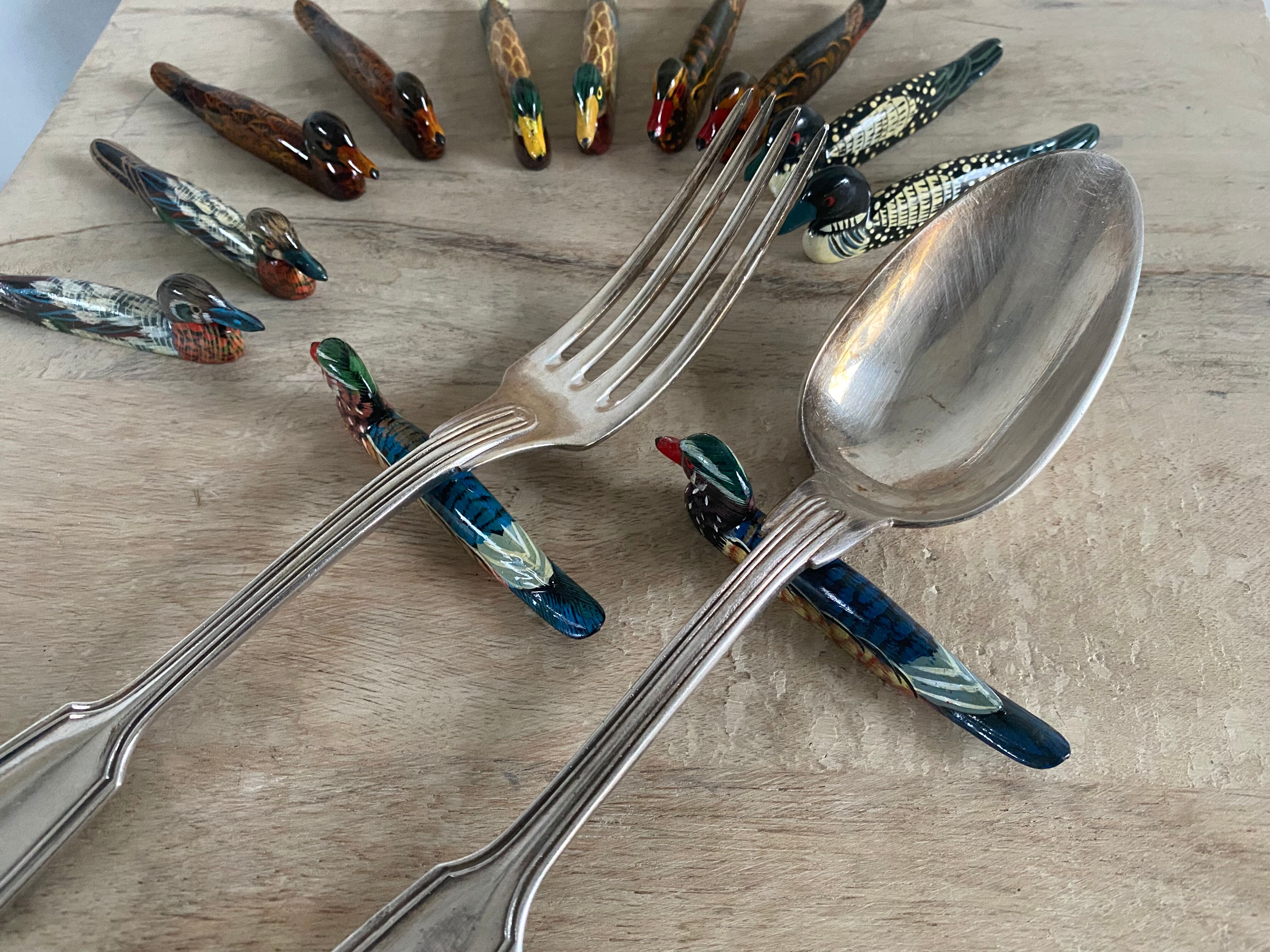 Set of 12 vintage handmade wooden cutlery rests