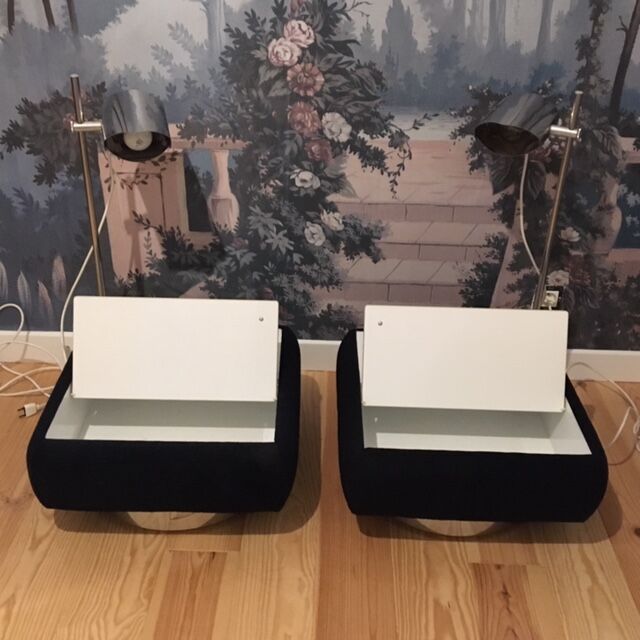 Pair of bedsides with lamps, 70s