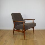 Armchair 'Lis', 1970s brown chocolate brown boucle design by Henryk Lis - 2 pieces available