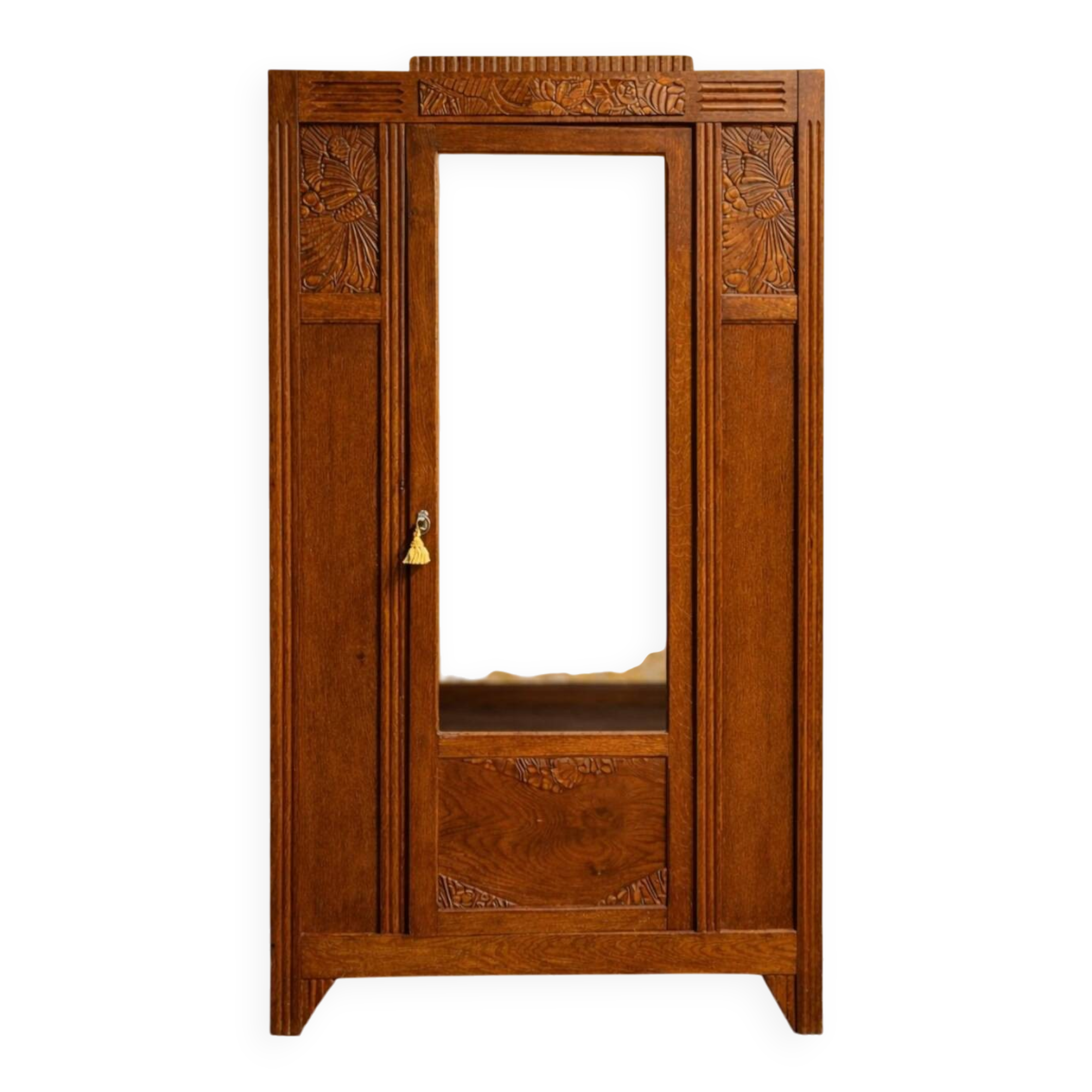 Large Parisian Art Deco wardrobe in solid oak – timeless elegance