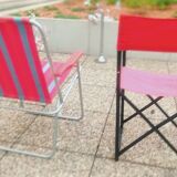 Paire de fauteuil pliant en aluminium et de fauteuil du Metteur-en-scène en fer