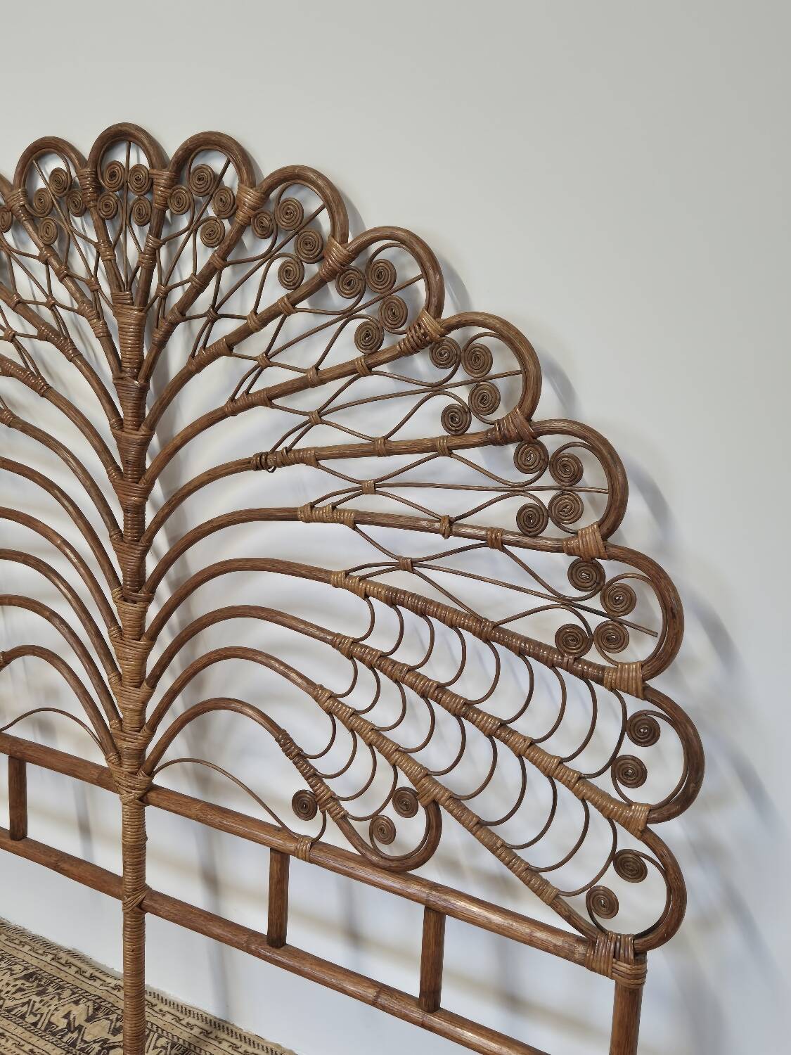 Peacock headboard in rattan Bamboo vintage 1970s
