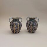 Pair of small openwork vases in glazed earthenware – Made in Italy