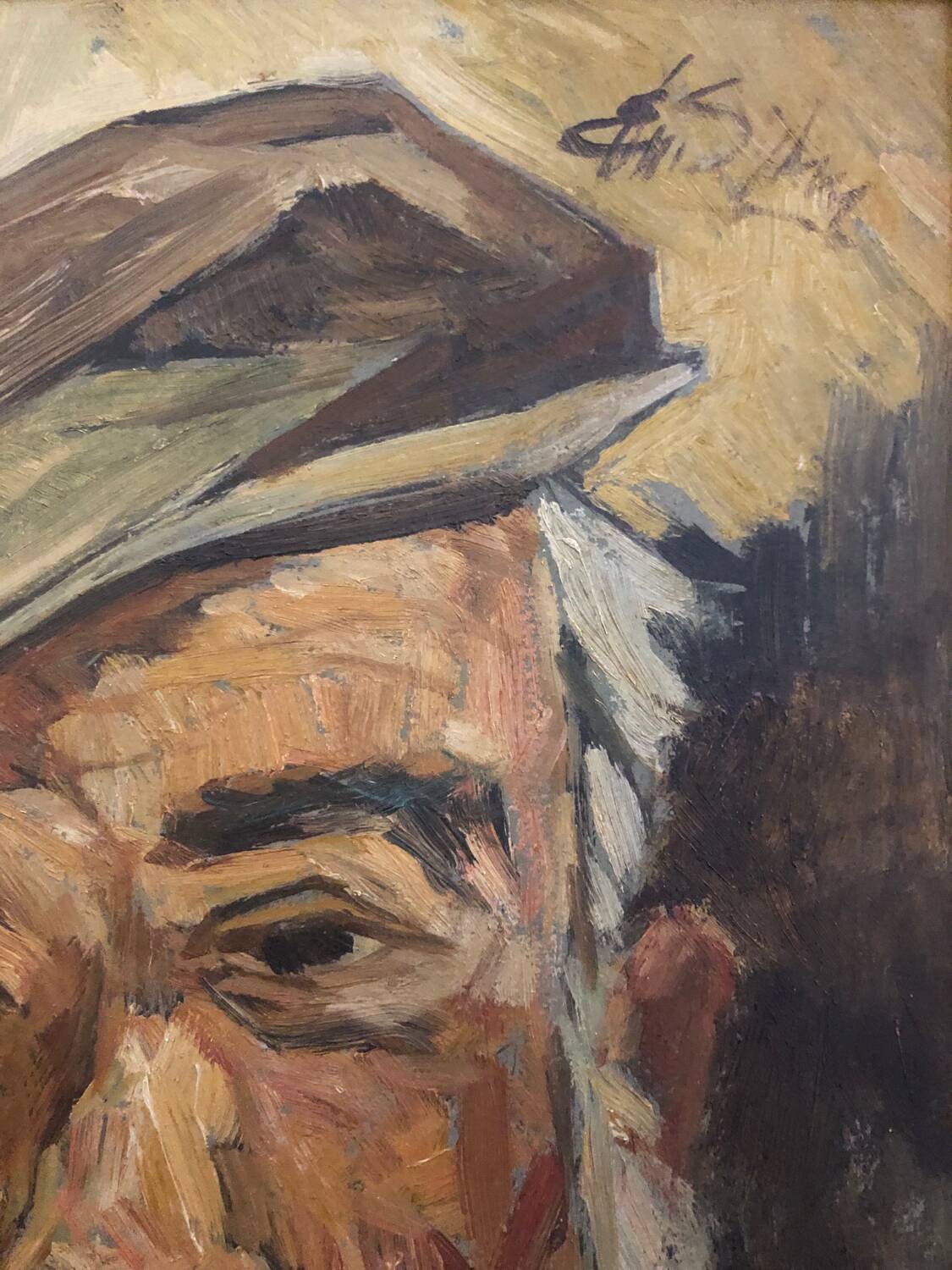 Oil on panel portrait of an old bearded man