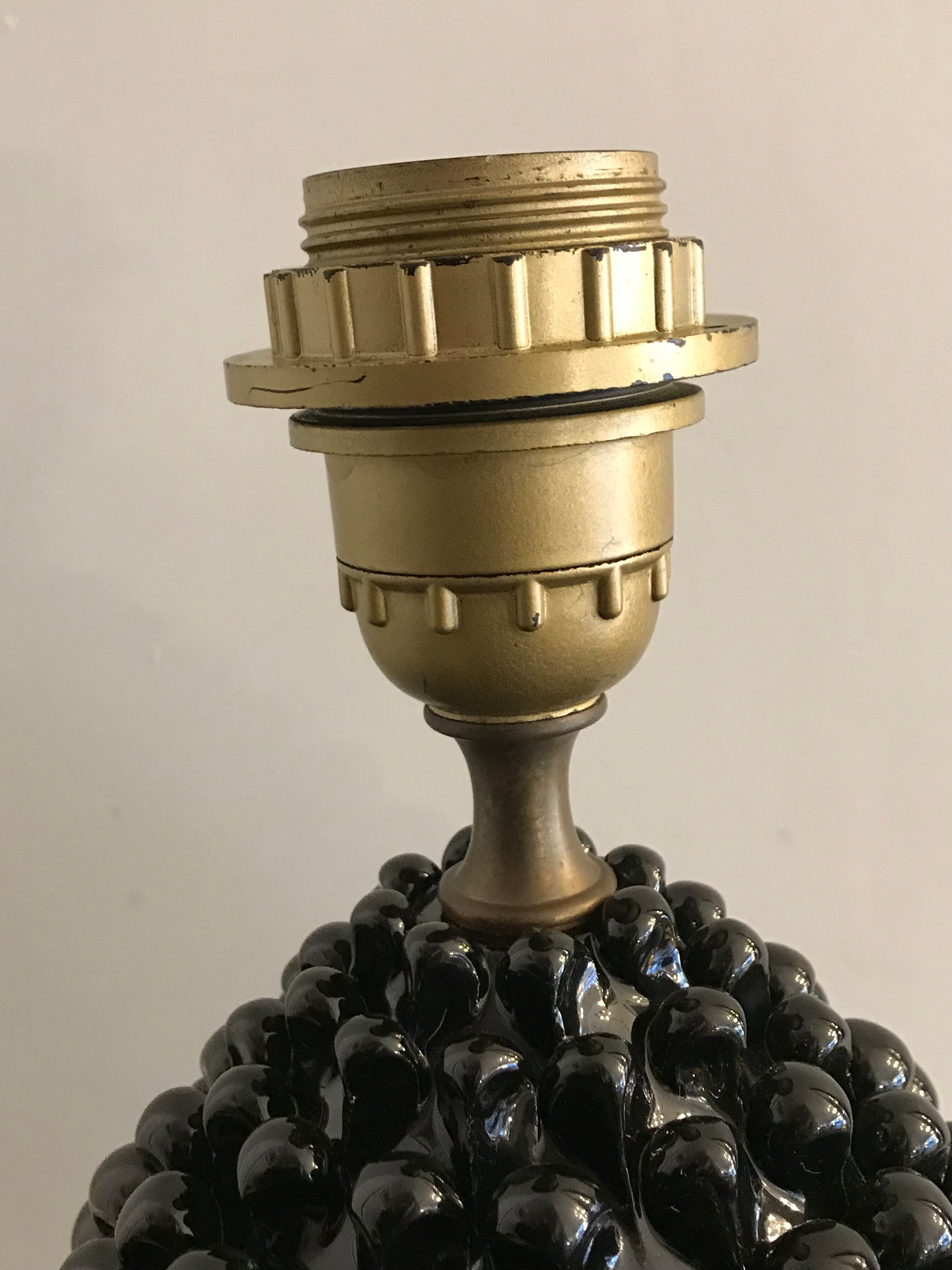 Black Italian ceramic pigna lamp 1970