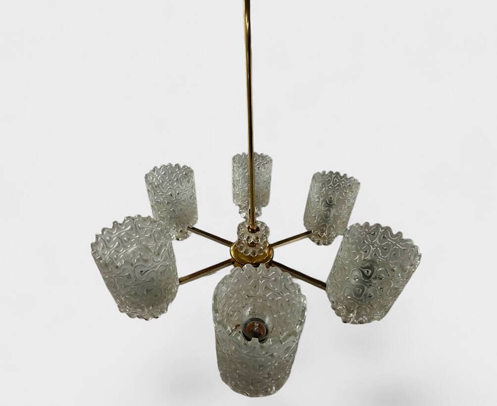 Glass and Brass Chandelier – Kalmar Design (Austria) - Circa 1960