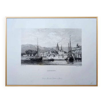 Vintage engraving of Caudebec, Normandy. Printed in 1844.