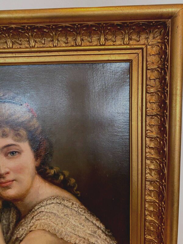 Huile sur toile Portrait de jeune femme en buste '' XX siècle