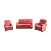 Canape and 2 armchairs art deco red velvet