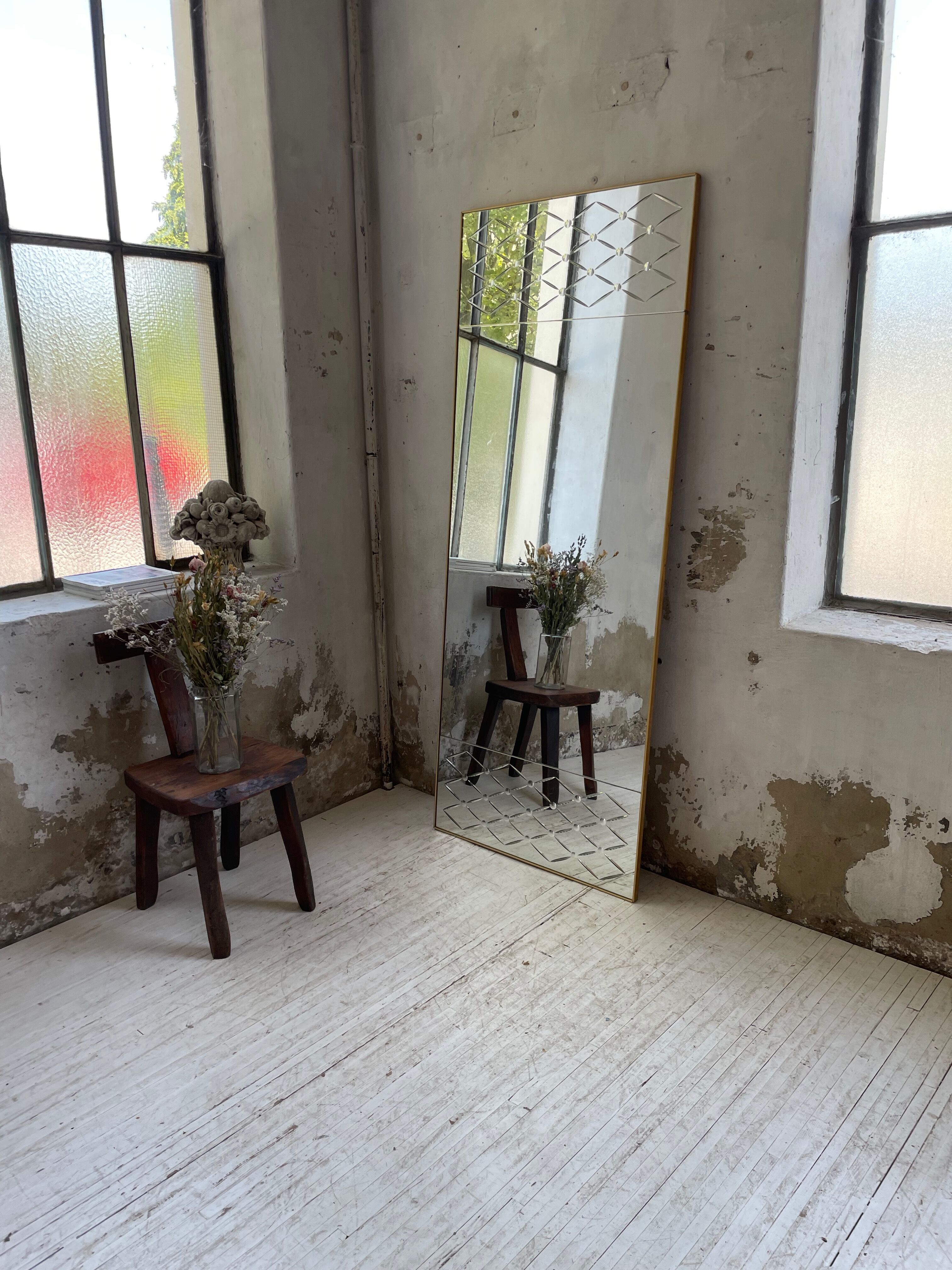 Italian engraved bistro mirror 60s XL