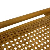 Vintage wooden folding chair with rattan seat 80s minimalist design