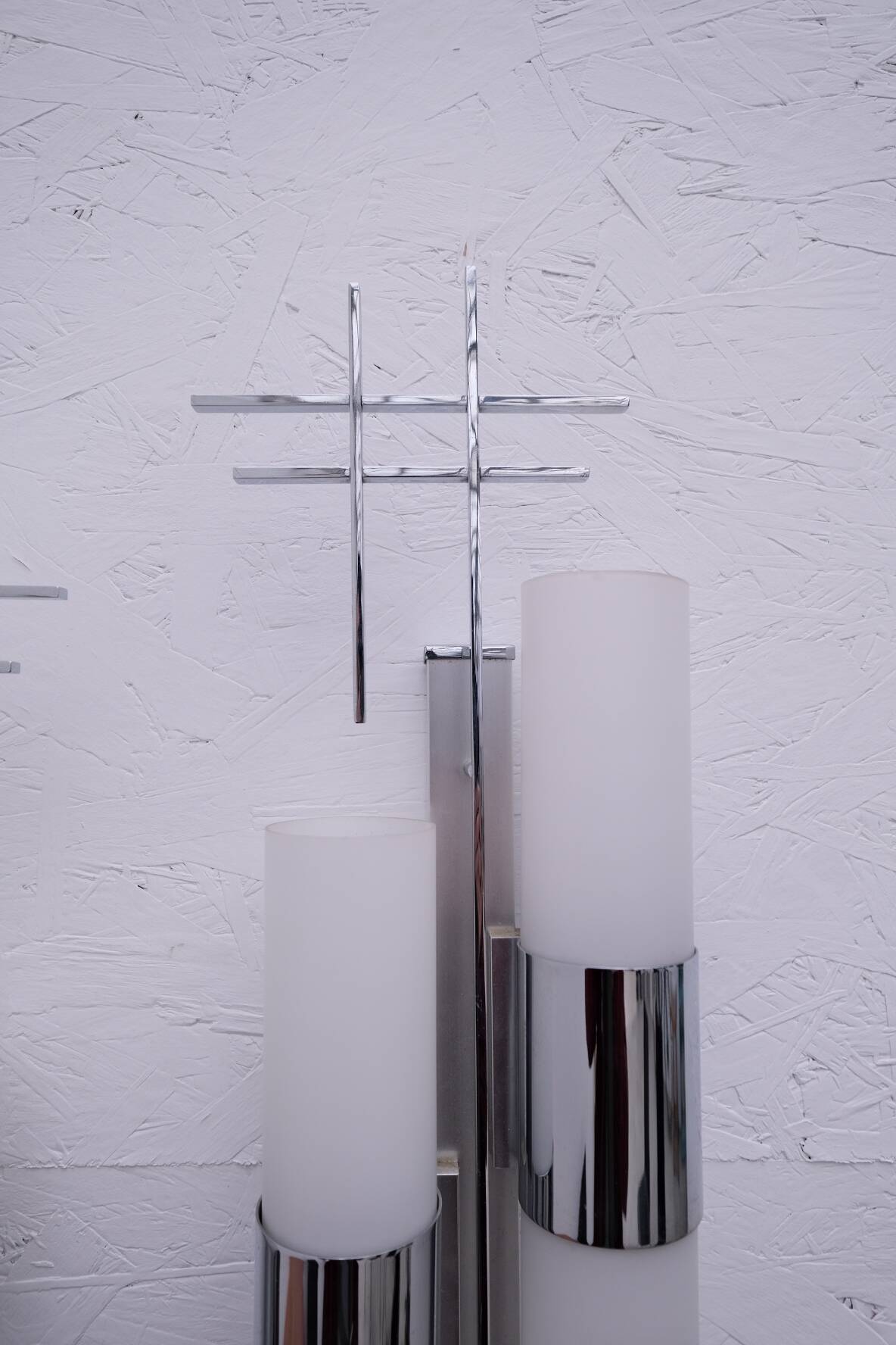 Pair of opaline and chrome wall lights, 1970