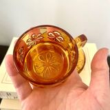 Set of two vintage cups and saucers 70s amber glass flowers