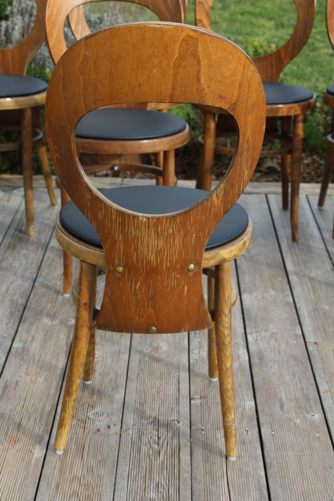 6 BAUMANN seagull chairs dark beech black skai