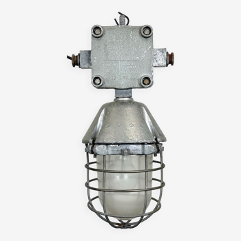 Industrial cast aluminium pendant light from Polam Wilkasy 1960s