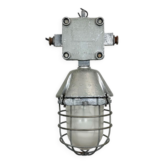 Industrial cast aluminium pendant light from Polam Wilkasy 1960s