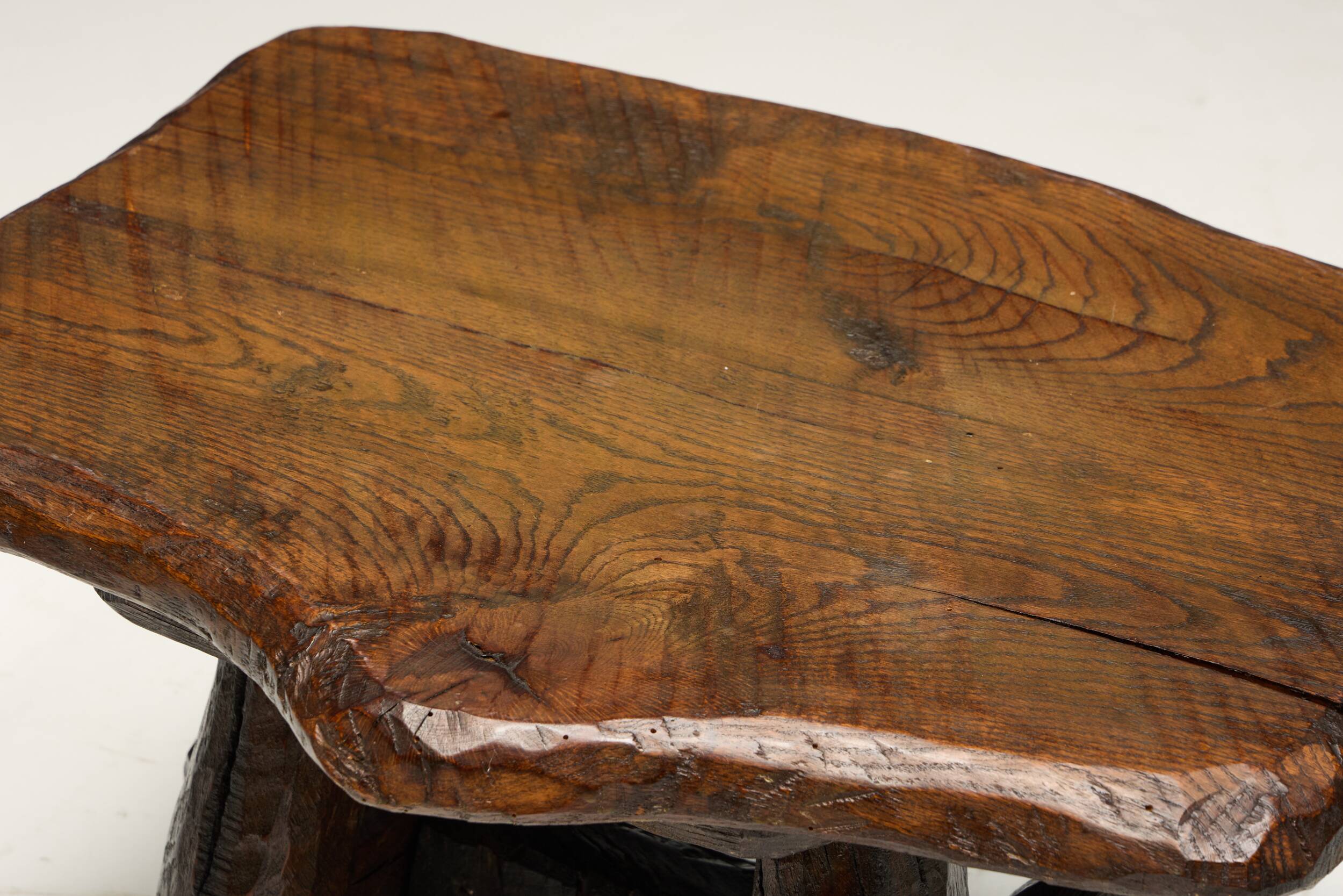 Rustic Hand-Carved Side Table, France, 19th Century