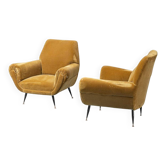 Paire de fauteuils en velours vintage dans le style de Gigi Radice – design italien des années 1950