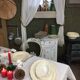 Old candleholder, glazed terracotta cellar, artisanal green color