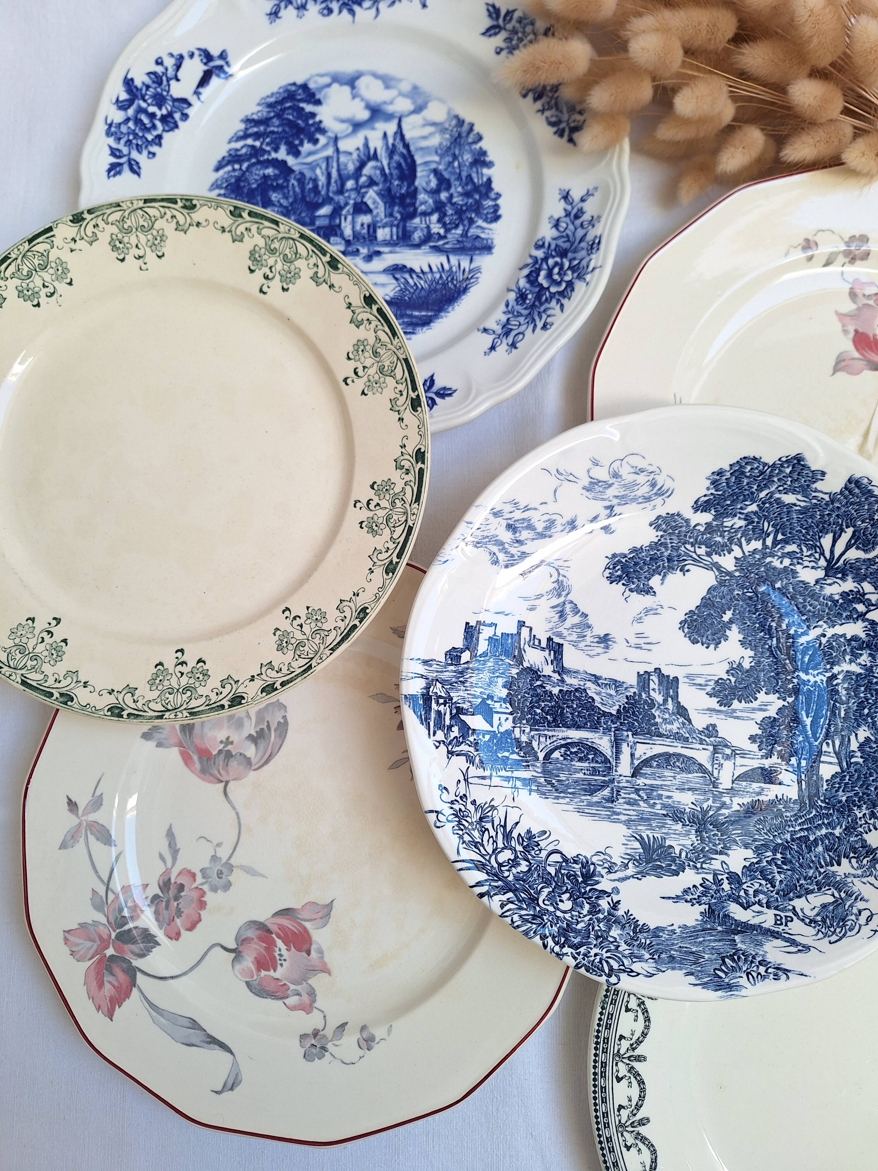 Vintage blue pink green dinner plates