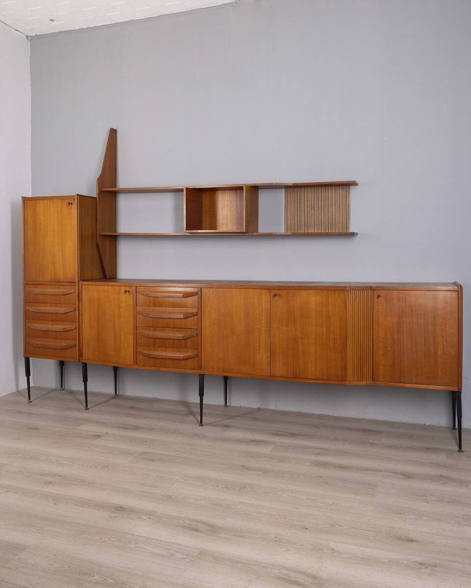 Buffet en teck vintage des années 1960 avec système mural, design italien.