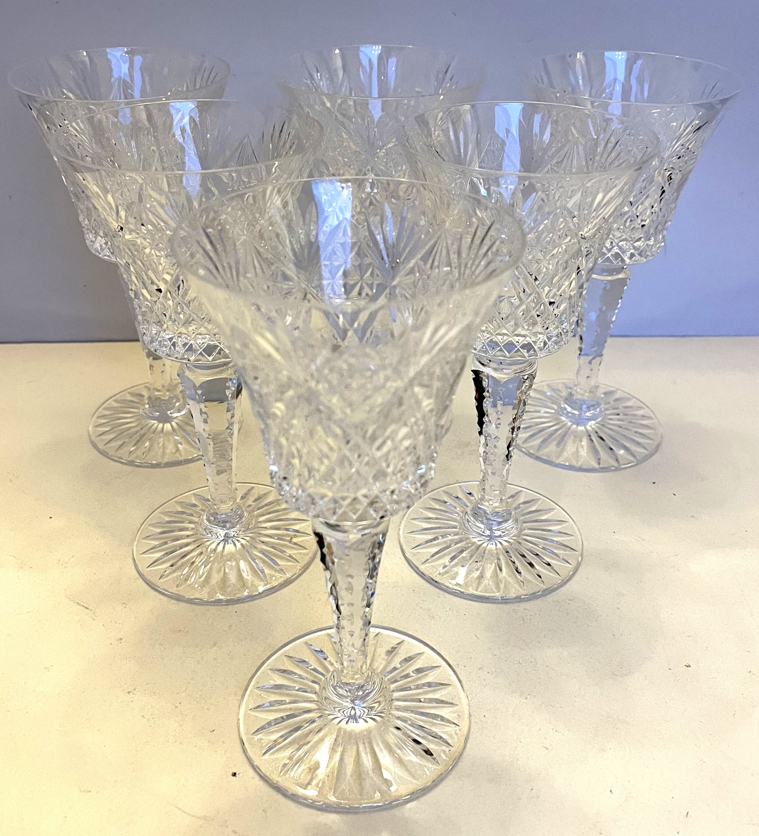 6 Cut crystal wine glasses