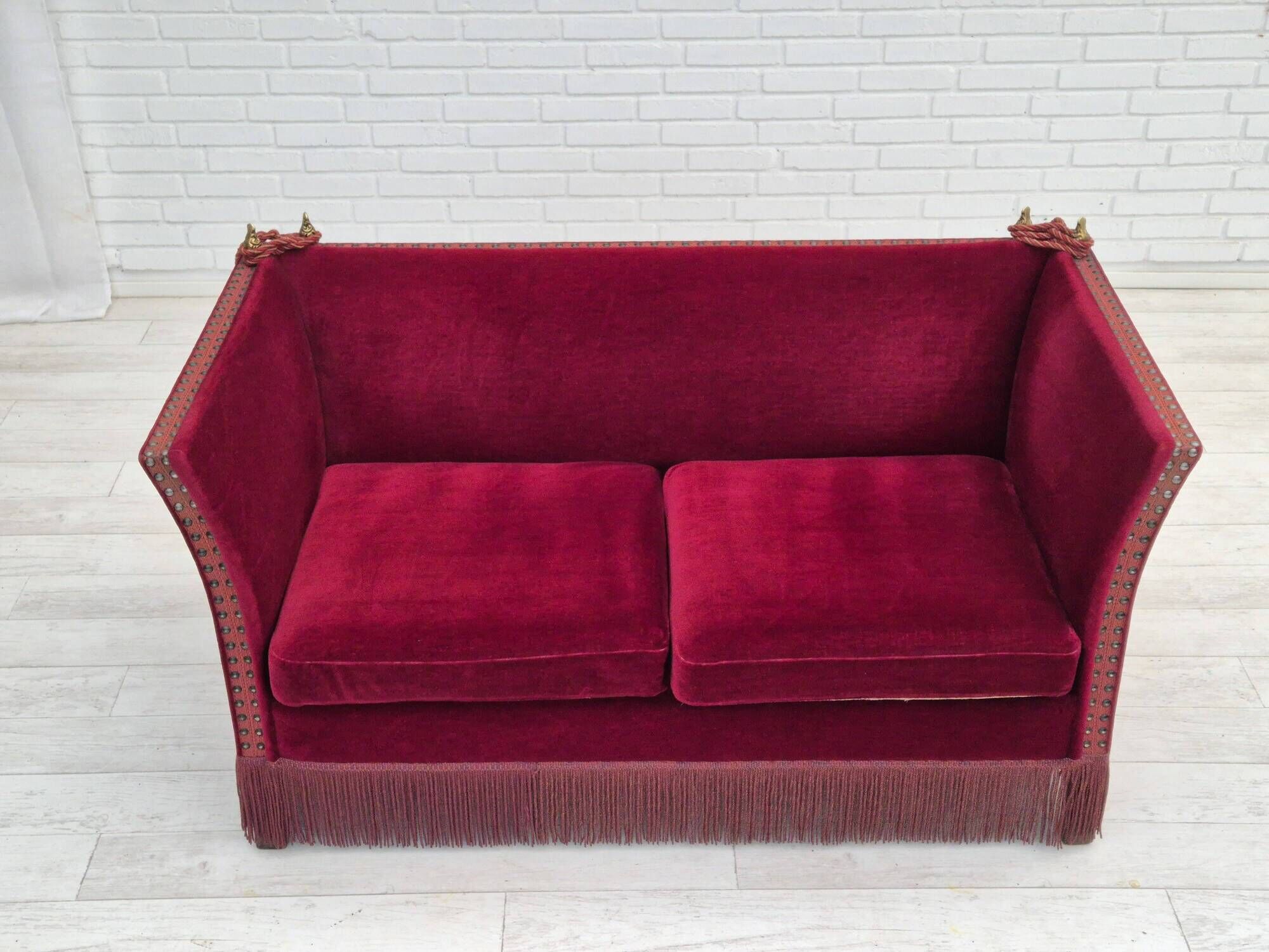 1960s, Danish "Spanish" sofa, original condition, furniture velour, ash wood legs.