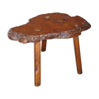 Tripod coffee table in elm burl